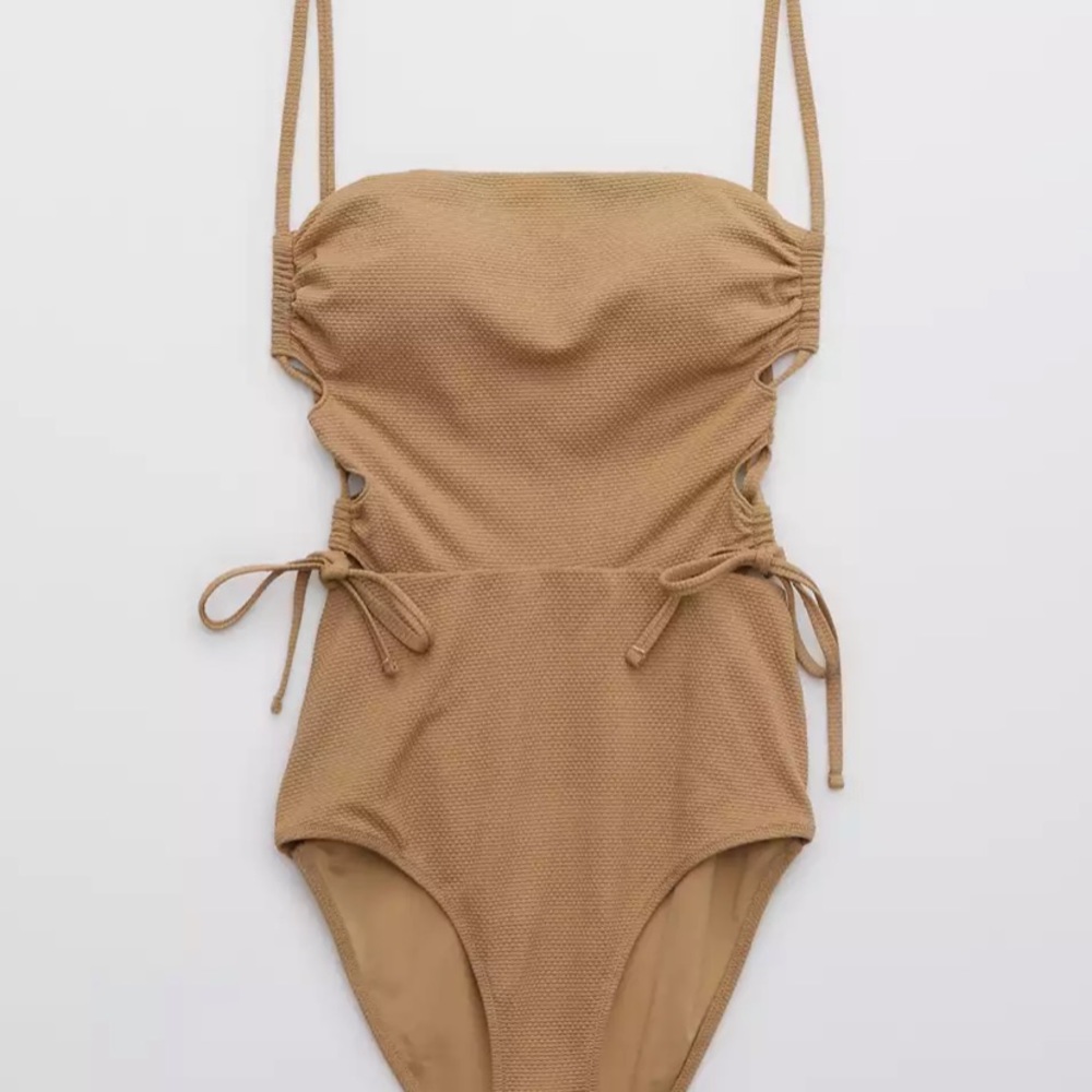 Aerie Pique Lace Up Bandeau One Piece Swimsuit